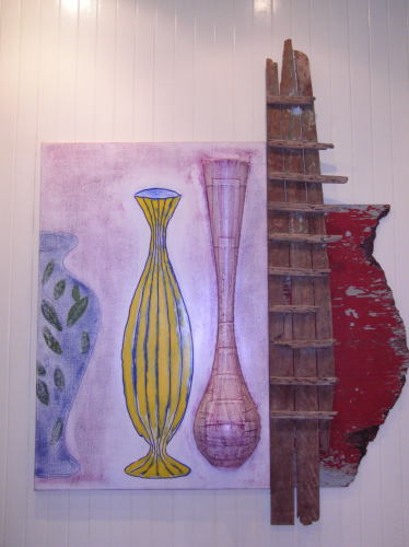 Still Life with red Yellow & Green Vases