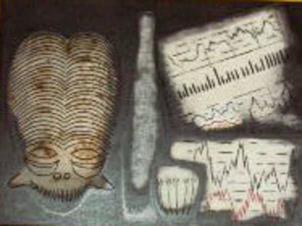 Still Life with Bamileke Mask,Bottle,Glass & Financials