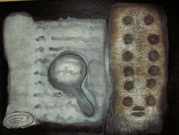 Still Life with Manuscript,<agnifying Glass & Grebo Mask