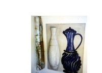 Still Life with Blue Jug, White & Corrigated Iron Vases
